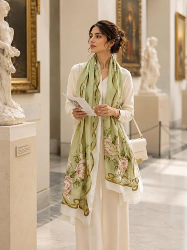 Image of MALINA Women's Polyester Silk Satin Stole Scarf - Soft Lightweight Fashion Wrap, Elegant Floral & Gradient Design, summer stole,Scarf For Women,Premium Stole,Large Size 180x90 cm'