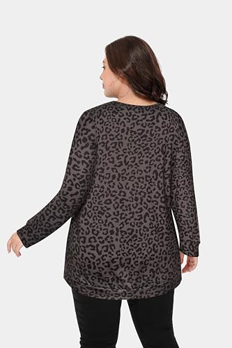 Image of CARCOS Plus Size Tops for Women Color Block Flower /Striped /Camo Crew Neck Long Sleeve Tee Shirt