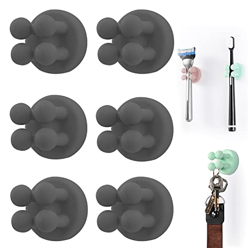 Lot de 6 Supports de Brosse à Dents en Silicone Multifonction pour Rasoir - Étanche - Auto-adhésif Mural - pour Mur ou Verre - pour Suspendre Salle de Bain,...