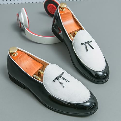 Men's Penny Loafers Two-Tone Loafers Patent Leather and Red Suede Fashion Slip-On Dress Shoes3