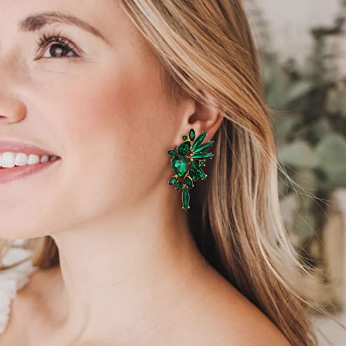 EVER FAITH Vintage Rhinestone Statement Earrings, Fashion Bling Colorful Marquise Drop Crystal Cluster Dangle Clip-on Earrings for Women2