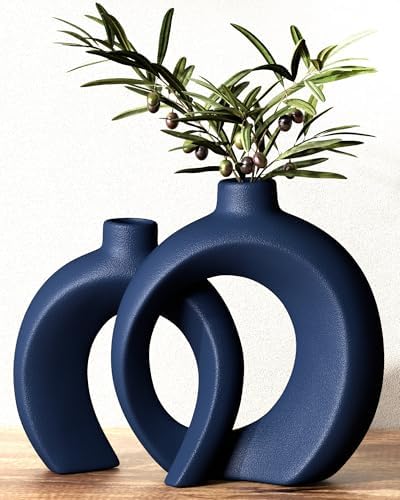 Blue Vase Set of 2 - Donut Navy Vases Home Decor, Modern Coastal ...