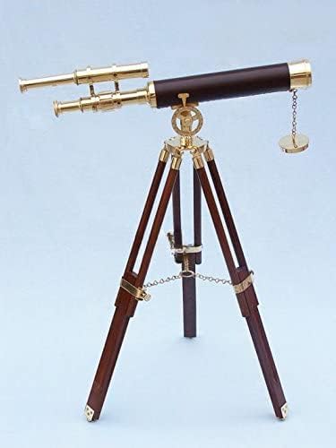 Nauticalmart 45" Floor Standing Brass & Leather Telescope
