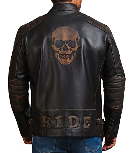 Mens Skull Distressed Leather Motorcycle Jacket | Biker Leather Jacket for Men (as1, alpha, 5x_l, regular, regular)