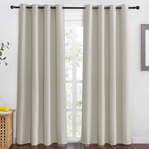 NICETOWN Blackout Natural Curtain for Living Room - Grommet Thermal Insulated Solid Room Darkening Thermal Curtain Drape Sound Reducing for Bedroom (1 Panel, W46 x L80)