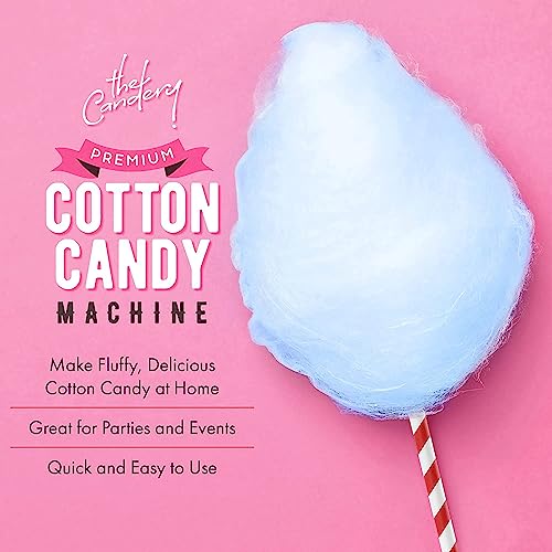 The Candery Cotton Candy Machine with Stainless Steel Bowl 2.0 and Floss Bundle- Use to Floss Sugar Floss Candy for Birthday Parties Fairs - Includes 3 Floss Sugar Flavors 12oz Jars and 50 Paper Cones
