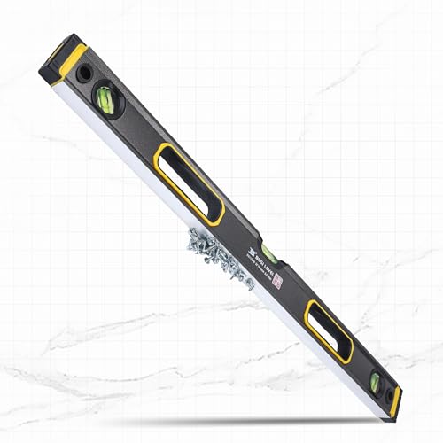 B BOSI TOOLS 32-Inch/800mm Magnetic Bubble Level Dual-View with High Strength Aluminum Alloy Frame Accuracy 180/45/90 3-Vial Shock Absorbing End Cap Professional for Leveling & Measuring