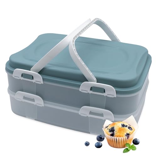 Boîte de transport à gâteaux à 2 étages et plateau de levage, réutilisable, 40 x 30 cm, avec...