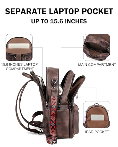 Image of FADEON 15.6 Inch Laptop Backpack Purse for Women, Large Capacity | Vegan Leather Backpack with Padded Straps, Laptop & iPad Slots Fits 13 inch, 14 inch & 15.6 inch, Roomy for Daily, Work & Travel