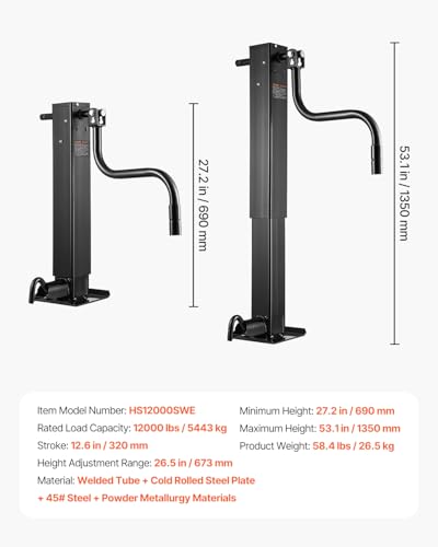Image of VEVOR Trailer Jack, 12000 lbs Dynamic Load Capacity, Weld-on Pipe-Mount Swivel Trailer Jack with Ergonomic Handle, 12.6-inch Vertical Travel, Suitable for RV, Horse, Utility, Camping, Yacht Trailers