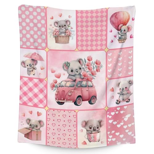 Koala Blanket Gifts - 60"x80" Cute Throw for Women, Girls - Pink Soft Fuzzy Blankets for Bed, Couch & Living Room