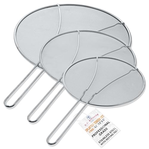 Comparison: Best Grease Splatter Screen 6 U.S. Kitchen Supply Set of 3 Stainless Steel Splatter Screen - 13", 11.5" & 9.5" Sizes - Fine Mesh Splatter Screen with Resting Feet Set, Grease Guard for Kitchen Pots and Pans