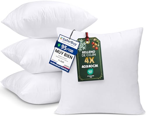 Utopia Bedding Relleno De Cojín 40 X 40 Cm (4 Unidades) - Funda De Mezcla De Algodón - Fibra Virgen Siliconada - Almohadas De Sofá (Blanco)