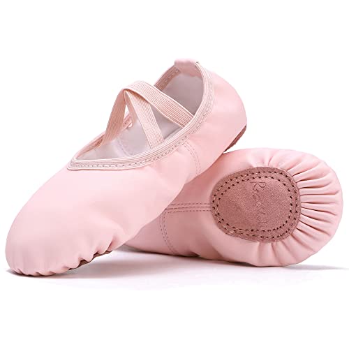 RoseMoli Ballet Shoes for Girls/Toddlers/Kids/Women, Leather Yoga Shoes/Ballet Slippers for Dancing Little Kid3 Light Pink