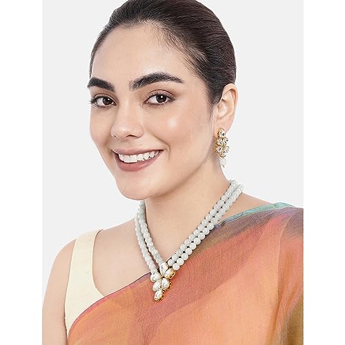 Image of Peora Crystal Faux Pearl Kundan Necklace & Jewellery Set Gift for Women