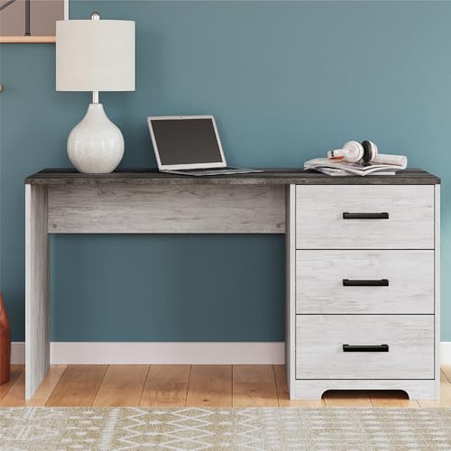 Signature Design by Ashley Shawburn Farmhouse 3-Drawer 54" Home Office Desk, White & Gray - Image 3