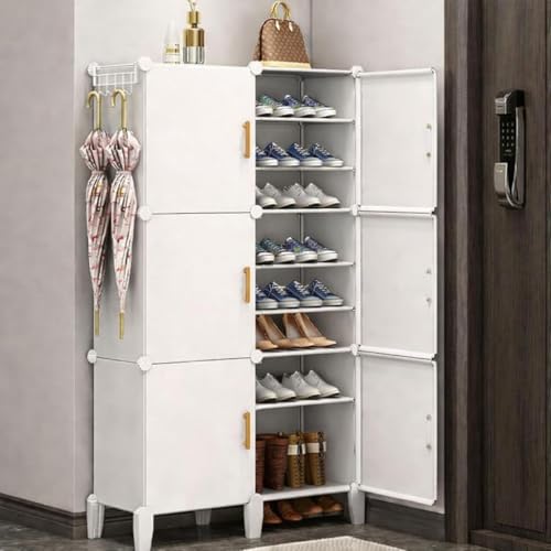 Image of Modular Shoe Rack Organizer with Drawer Storage, Multi-Layer Foldable Shoe Cabinet with Dustproof Doors for Home Entryway Bedroom (HE-White, 6-Door)