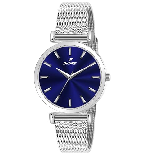 Dezine Ladies Watch with Mesh Band, Analog Display, Metal Strap (Blue)
