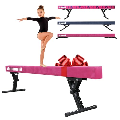 Aerobik Poutre de Gymnastique Rose pour Enfants | Hauteur Réglable sur 5 Niveaux de 16,5 à 56,5 cm | Montage Facile et Sécurité...