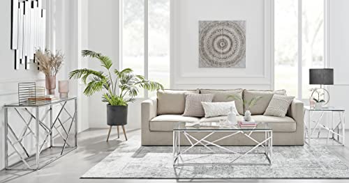 Furniturebox UK Side Table - Amalfi Silver Chrome Metal Table - Square Clear Glass & Silver Chrome Table - Abstract Pattern - A Modern Glam Side End Table - Sleek, Chic, Bright & Airy - Image 6