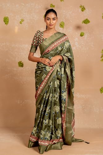 Image of MIRCHI FASHION Saree for Woman | Art Silk Floral Printed Ethnic Occasional Sari with Blouse