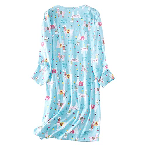Image of American Trends Nightgowns for Women Long Sleeve Cotton Blend Sleepwear, Knee Length Night Gowns Sleepshirts House Lounge
