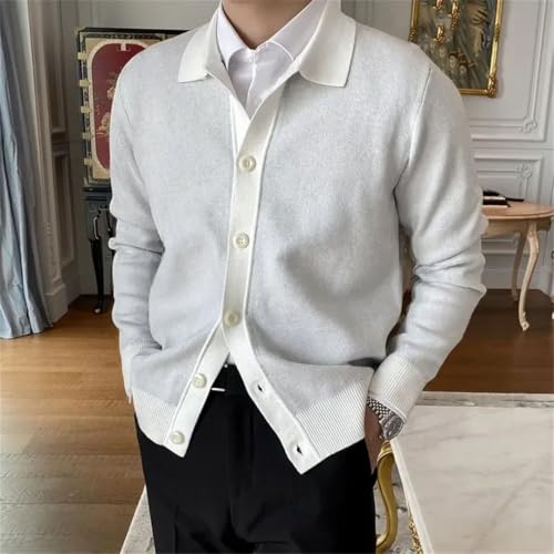 DbdkejjMen's Cardigan Sweater Lapel Button Long Sleeve Casual Simple Warm Knitted Basic Sweater4