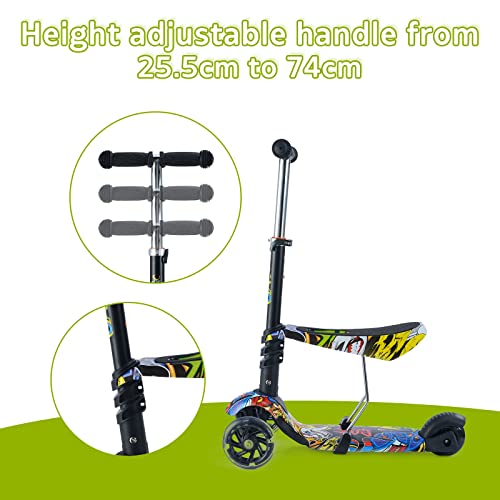 Kinderstep met zitje, voor meisjes en jongens vanaf 2 jaar, opvouwbaar, met 3 wielen, in hoogte verstelbaar - Afbeelding 4