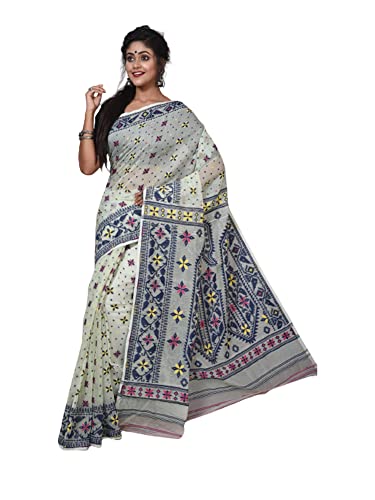 Sari indien en coton léger Dhaka 5.5m pour un drapé confortable au quotidien