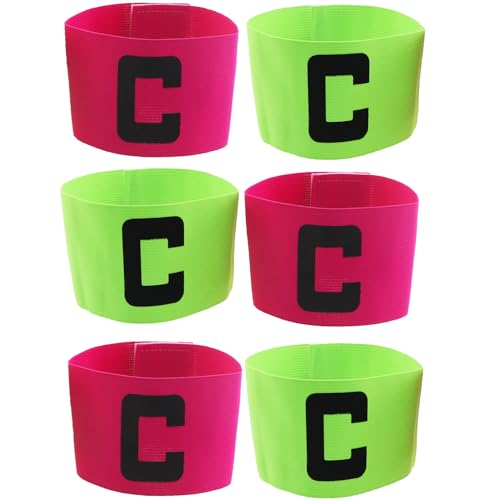 KKUANG 6PCS 31x7cm Football Captain Elastic Armband C Shape Match Group Identification Non Slip Nylon Sleeve Band for Team Training Magenta Olive Green 12.2x2.76in