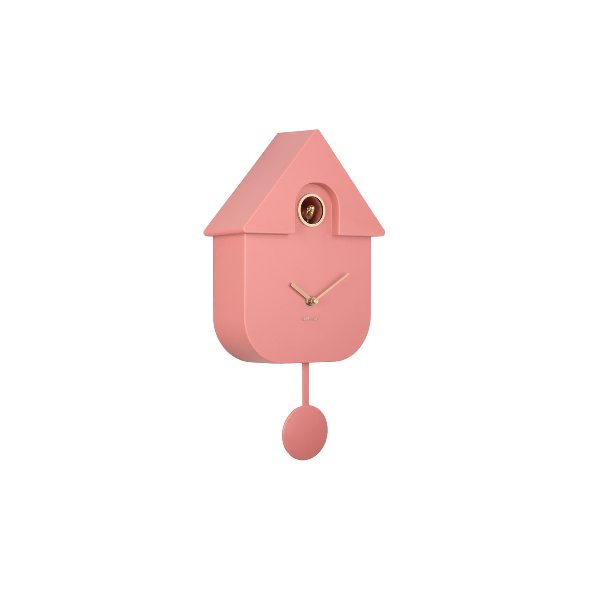 Karlsson Rose Tan Modern Cuckoo Oro Wall Clock In – With Gold Details, Hourly Cuckoo Feature And Pendulum – Battery Operated