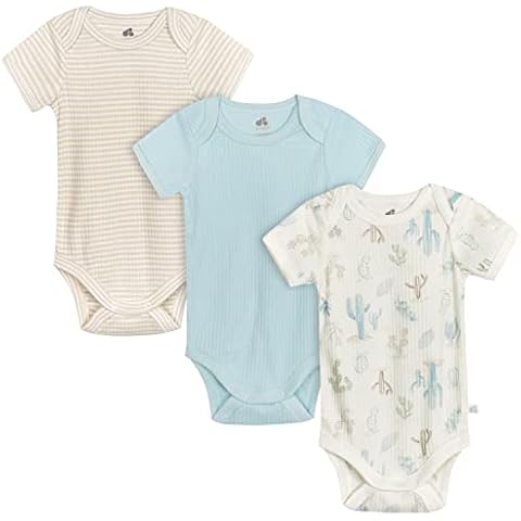 Just Born Unisex Baby 3-Pack Short Sleeve Bodysuits, Desert Cactus, 0-3 Months Cover