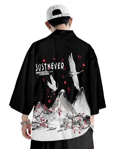Image of DOVWOER Women's and Men Cardigan Jackets Japanese Kimono Casual Open Front Lightweight Coat