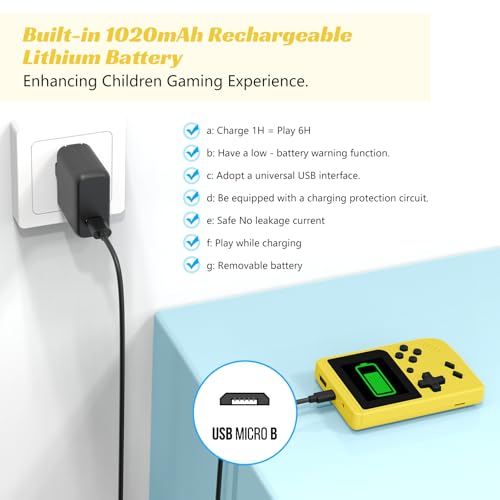 Image of Retro Handheld Games Console, Built-in 400 Video Games,Mini Portable Video Gaming Player with 3.0 Inch IPS Screen, Rechargeable Battery (Yellow)