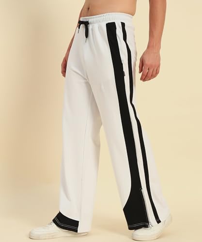 Image of POCKMAN Men Black & White Curve Pipping Wide Leg Comfort Joggers