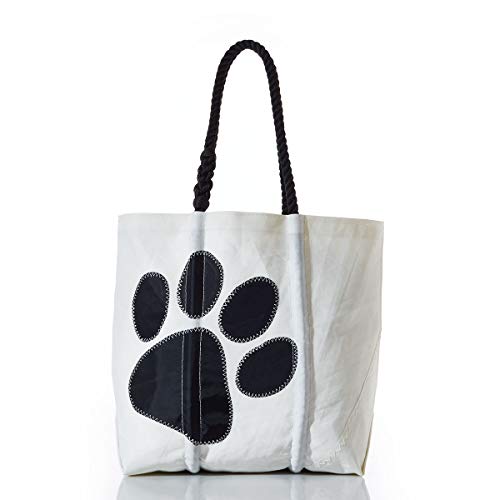 Sea Bags Recycled Sail Cloth Paw Print Medium Tote Travel Tote Bag, Carry On Bag, Tote Bag for Work Rope Handles