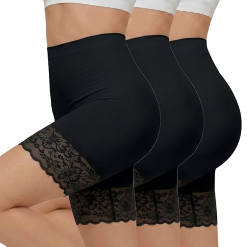 Image of ZENUTA 3pcs Lace Slip Shorts for Under Dresses Women, Anti Chafing Shorts Women, Bloomers Boyshorts Panties Lace leggings