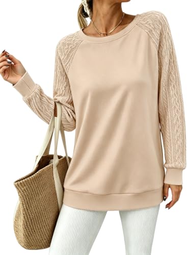 Image of Bluetime Women's Long Sleeve Sweatshirts Fall Crewneck Tunic Tops Casual | Loose Fit, Cable Knit, Fashion, Lightweight, Trendy, Solid Color, Plain Pullover, Oversized, Sweater