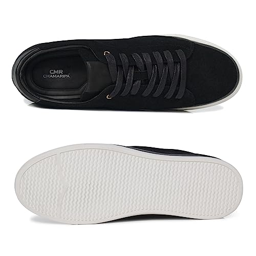 Image of CHAMARIPA Men's Invisible Height Increasing Elevator Shoes Soft Suede Heel Skate Shoes Premium Leather Casual Fashion Height Increasing Sneakers - 2.36 Inch Taller