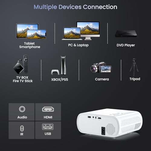 Image of HOMPOW Projector, Electric Focus Native 1080P Full HD Bluetooth Projector with Speaker, Outdoor Portable Movie Mini Projector Compatible with Laptop, Smartphone, TV Stick, Xbox, PS5