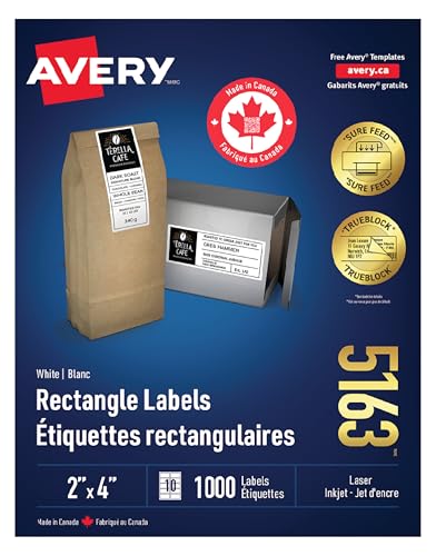 Avery TrueBlock Shipping Labels for Inkjet/Laser Printers, 2" x 4", White, Rectangle, 1000 Labels, Permanent (5163) Made in Canada image 4