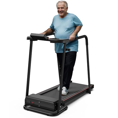Image of Walking Treadmill for Senior with Long Handrail Foldable Recovery Fitness Exercise Machine with Cup Holder LCD Display 300 lbs Weight Capacity for Home