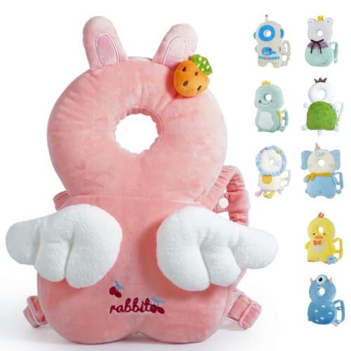 Image of Baby Head Protector Backpack - Soft & Lightweight Fall Cushion Backpack for Toddlers Walking and Crawling(Pink Rabbit)