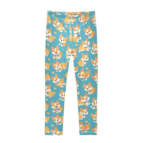Happy Corgi Puppies Girls' Leggings Toddler Doodles Paws Kids Yoga Pants Dance Active Tights 4T