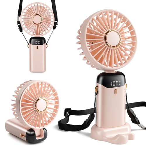 Ventilateur de Poche Mini, Rechargeable par Type-C, Ventilateur avec Batterie 4000mAh et Affichage Numérique, Pliable à 90°, Ventilateur Personnel 3 en 1 Main/Cou/Bureau, Ventilate (Rose Cerise)