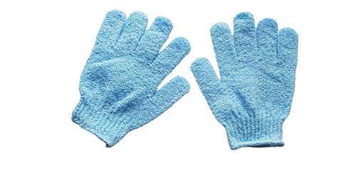 Dual Pack Exfoliating Shower Gloves - Bath and Body Exfoliator Mitts - Gentle Scrub for Ingrown Hair and Dead Skin - Set of 2 Pairs (Blue and Pink)