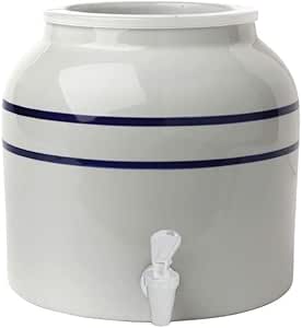New Wave Enviro Porcelain Water Dispenser, Classic Blue Stripe Design, 2.5 Gallon Capacity, Included BPA Free Spigot, Dispenser for Beverages, Lotions, Shampoos
