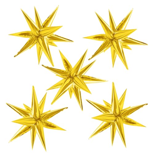 Gold 60 Pcs Star Balloons Explosion 12 Point Cone Balloon Metallic Mylar Spike Balloons for Halloween Party Decorations Weddings Birthday Anniversary Party Backgrounds