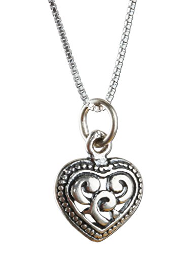 Children's Sterling Silver Filigree Heart Charm Necklace, 14"