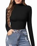 MANGOPOP Women's Mock Turtle Neck Slim Fit Long Sleeve T Shirt Tight Tops Tee